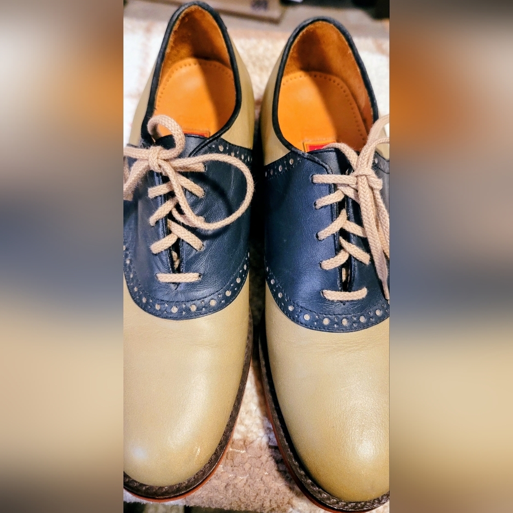 Vtg COLE HAAN Men's Two Tone Oxfords Beige Navy USA- US 7 1/2 D see measurements - Picture 8 of 16